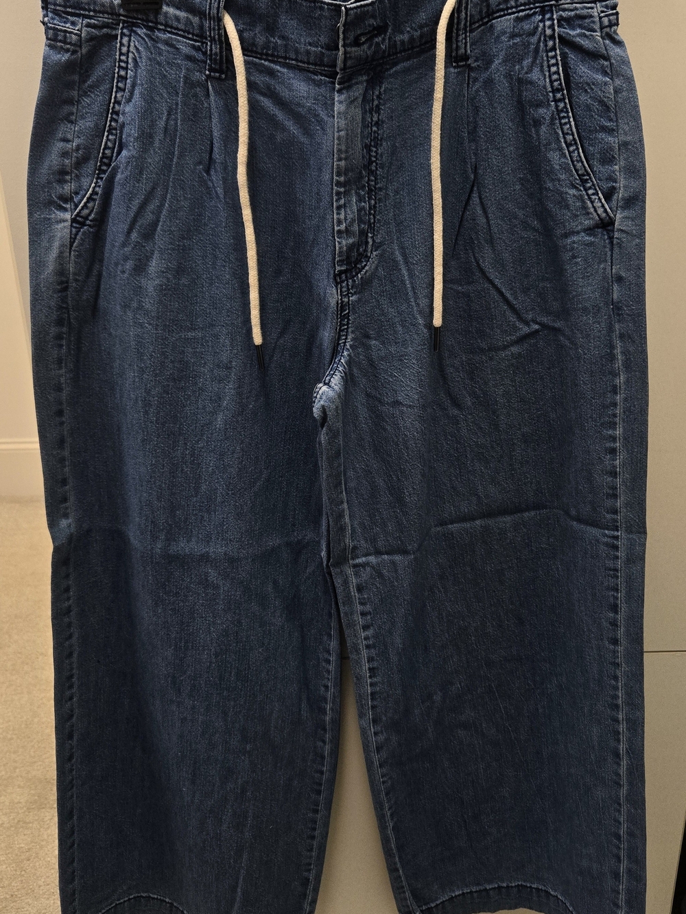 Old Navy Women's 6P High Rise Drapey Drawcord Wide Leg Jeans Blue